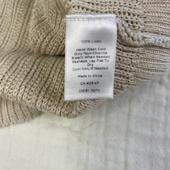 Talbots Linen Open Cardigan Long Sleeve Sweater Pockets Tan Cream Office Medium - Picture 9 of 15